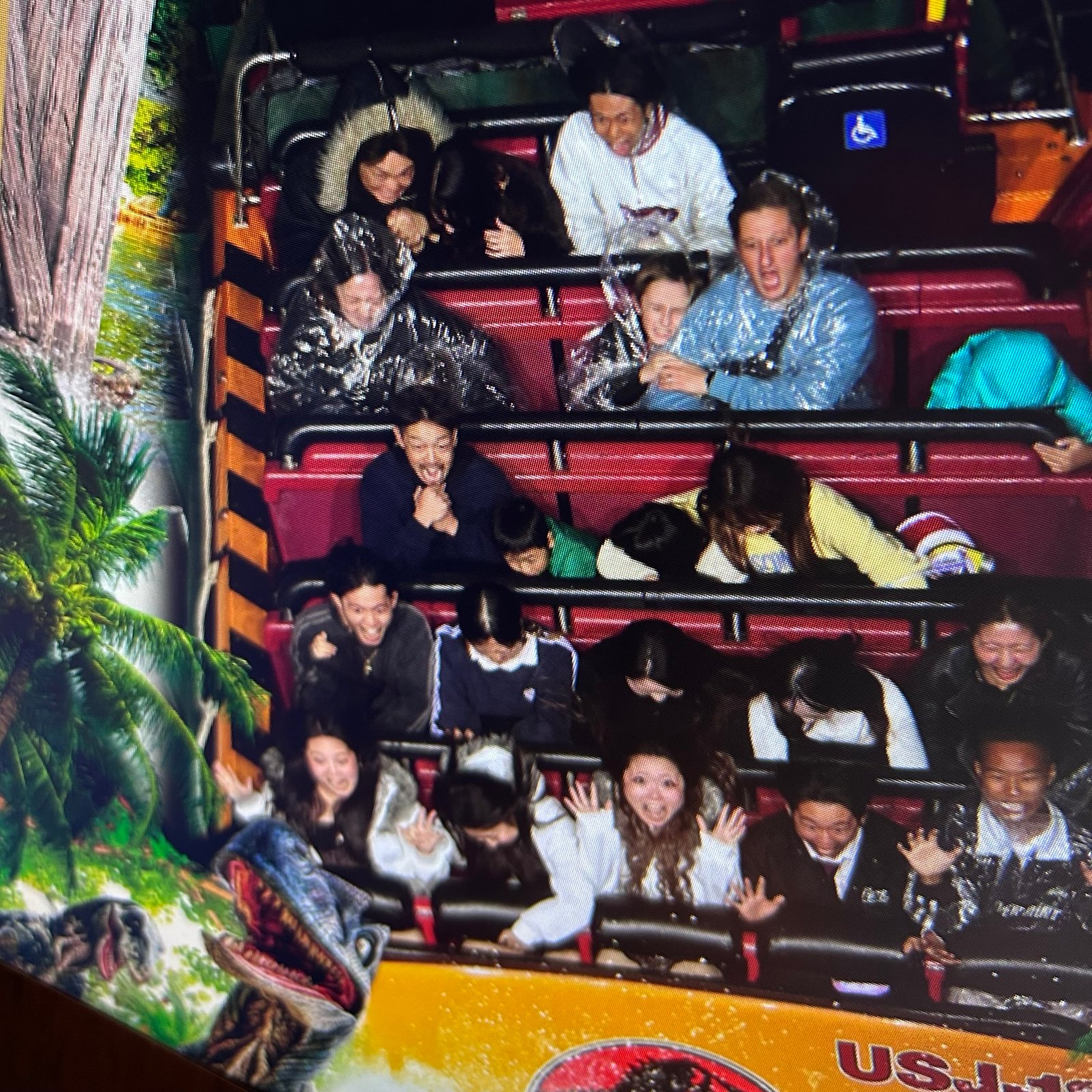 Visitors getting soaked on Jurassic Park The Ride at Universal Studios Japan