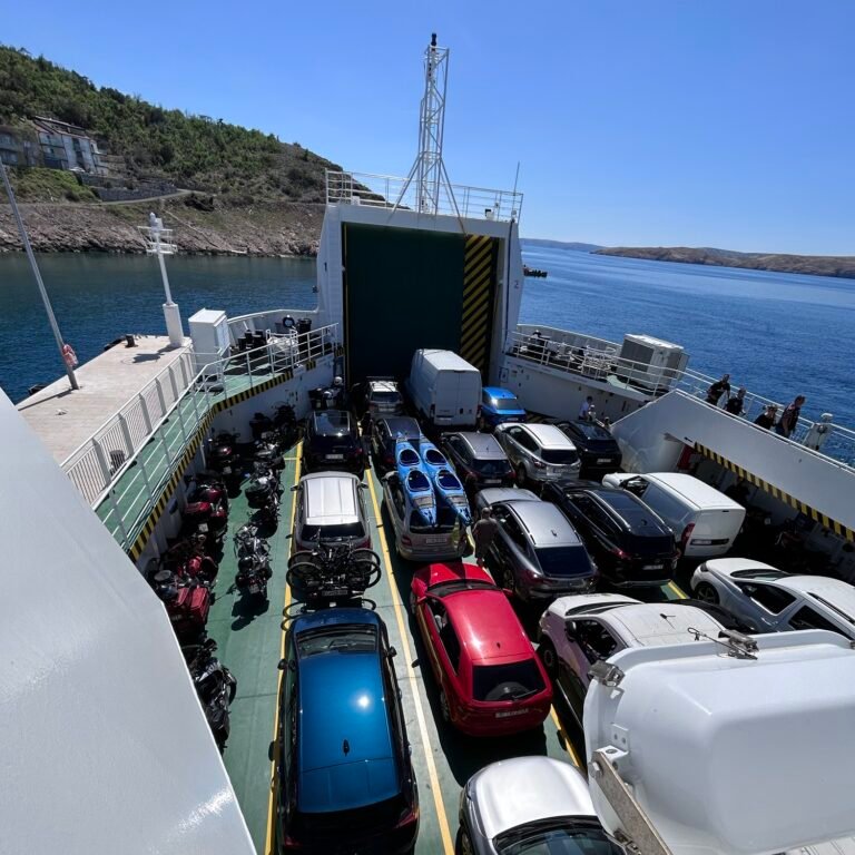 Electric car road trip to Rab Croatia ferry crossing with cars on deck