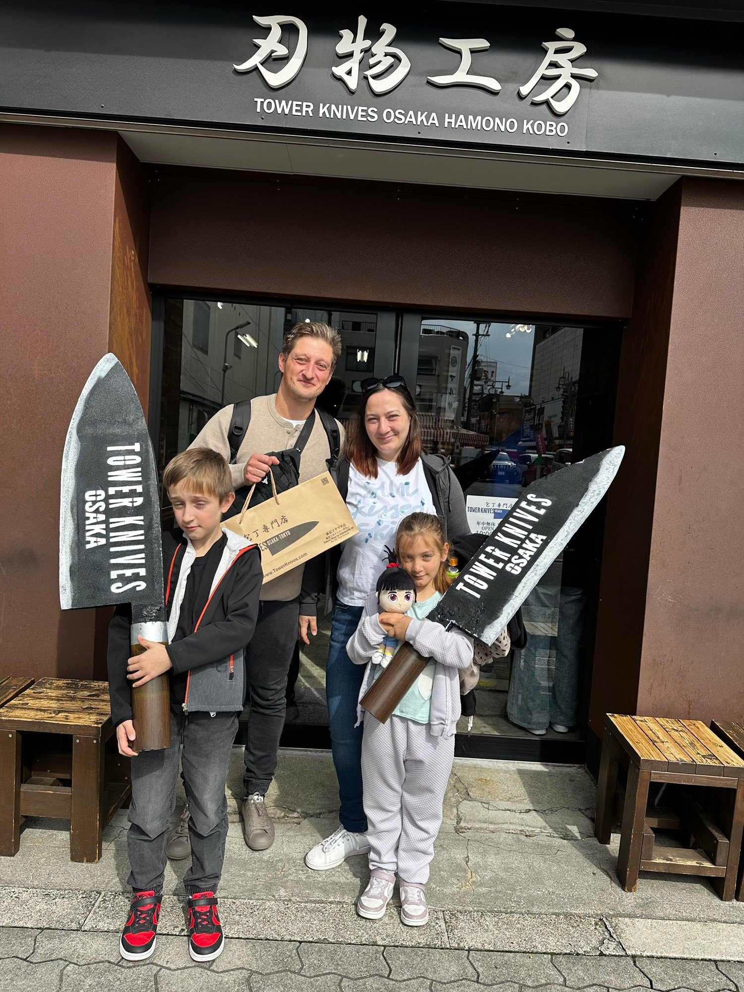 Family visiting Tower Knives Osaka during our Osaka 3 day itinerary in Japan