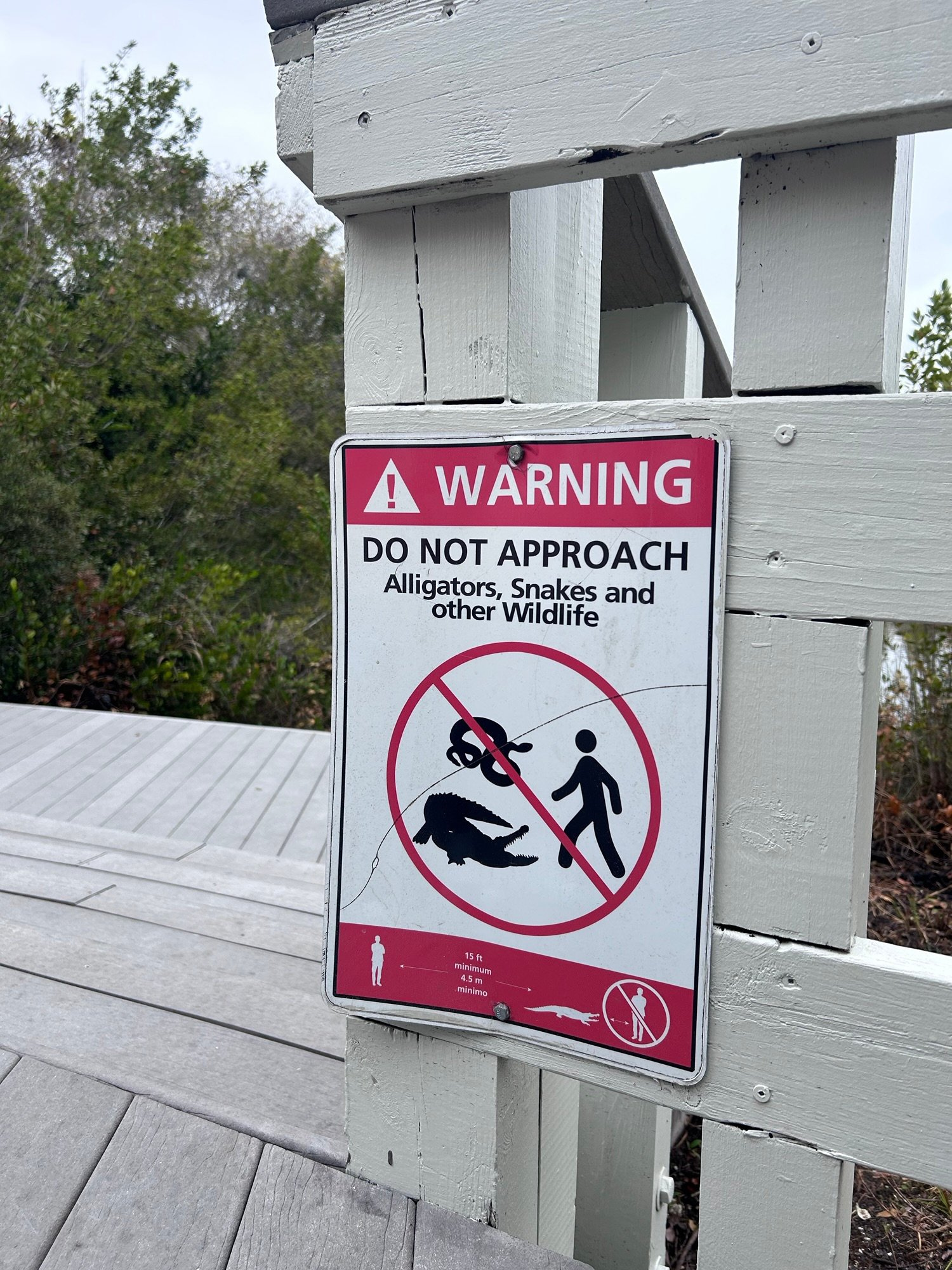 Warning sign for alligators, snakes and wildlife in Everglades National Park.