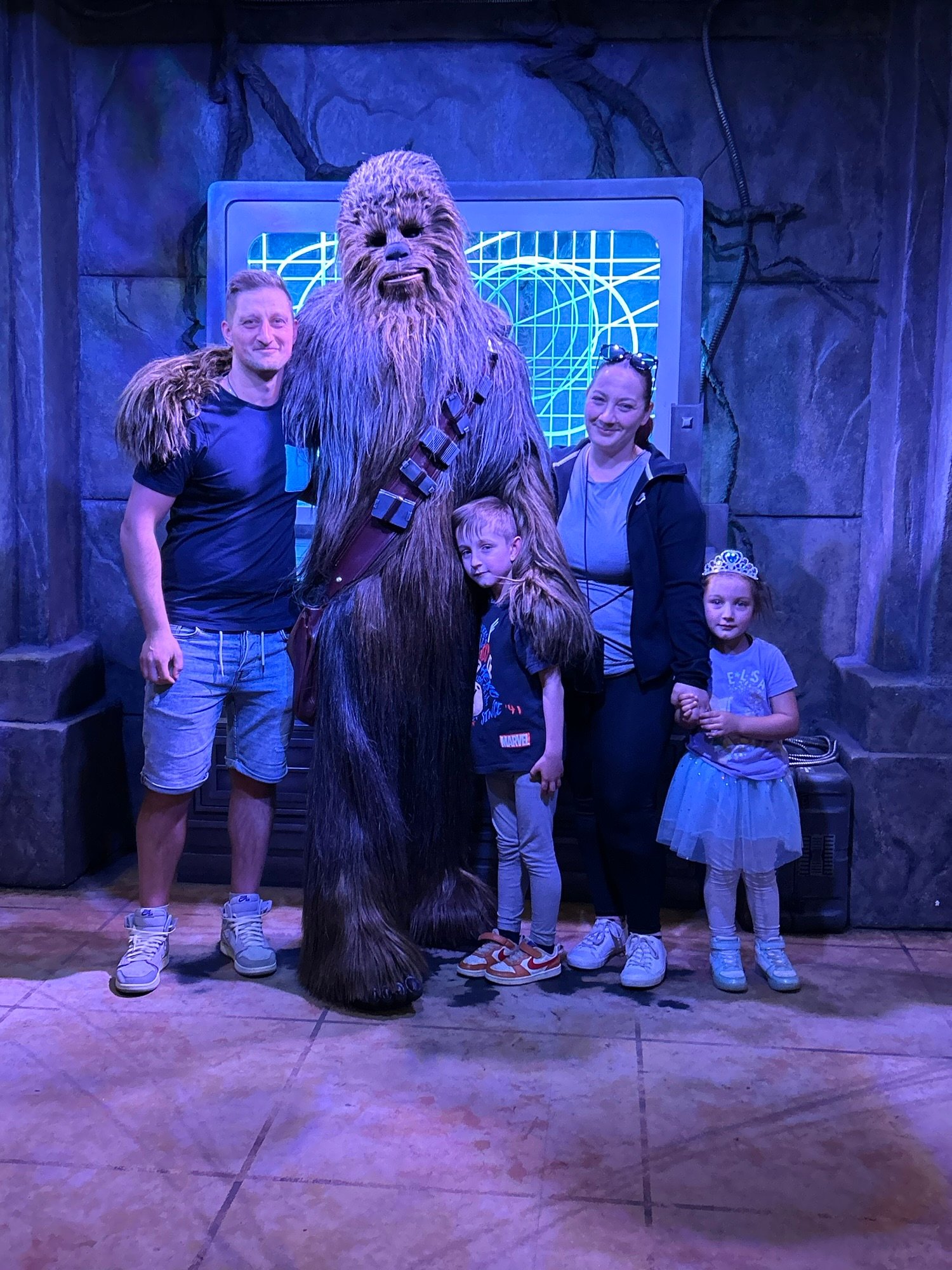 Family meeting Chewbacca at Disney Hollywood Studios in Orlando.