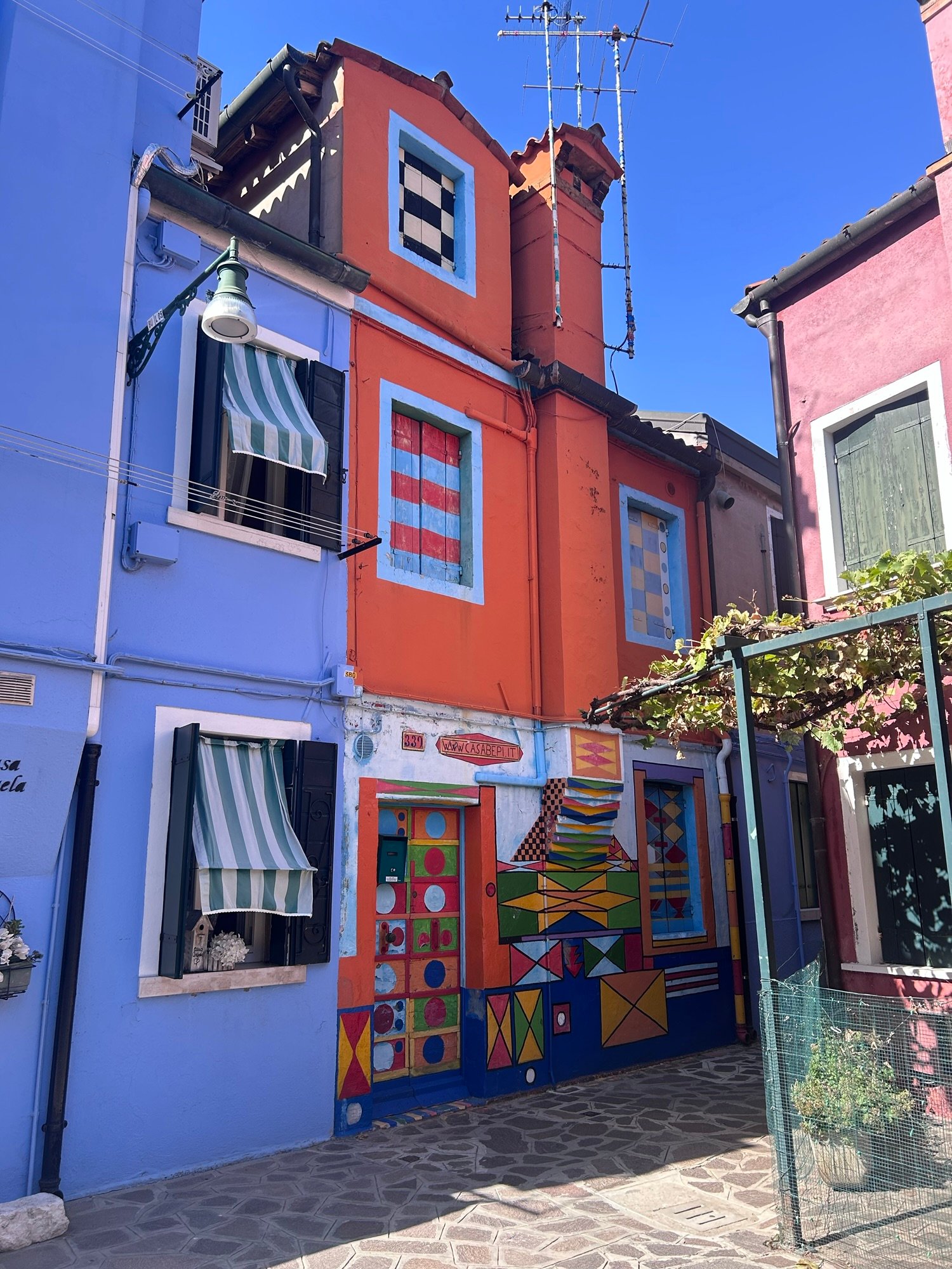 Colourful houses in Burano during our Venice with kids day trip