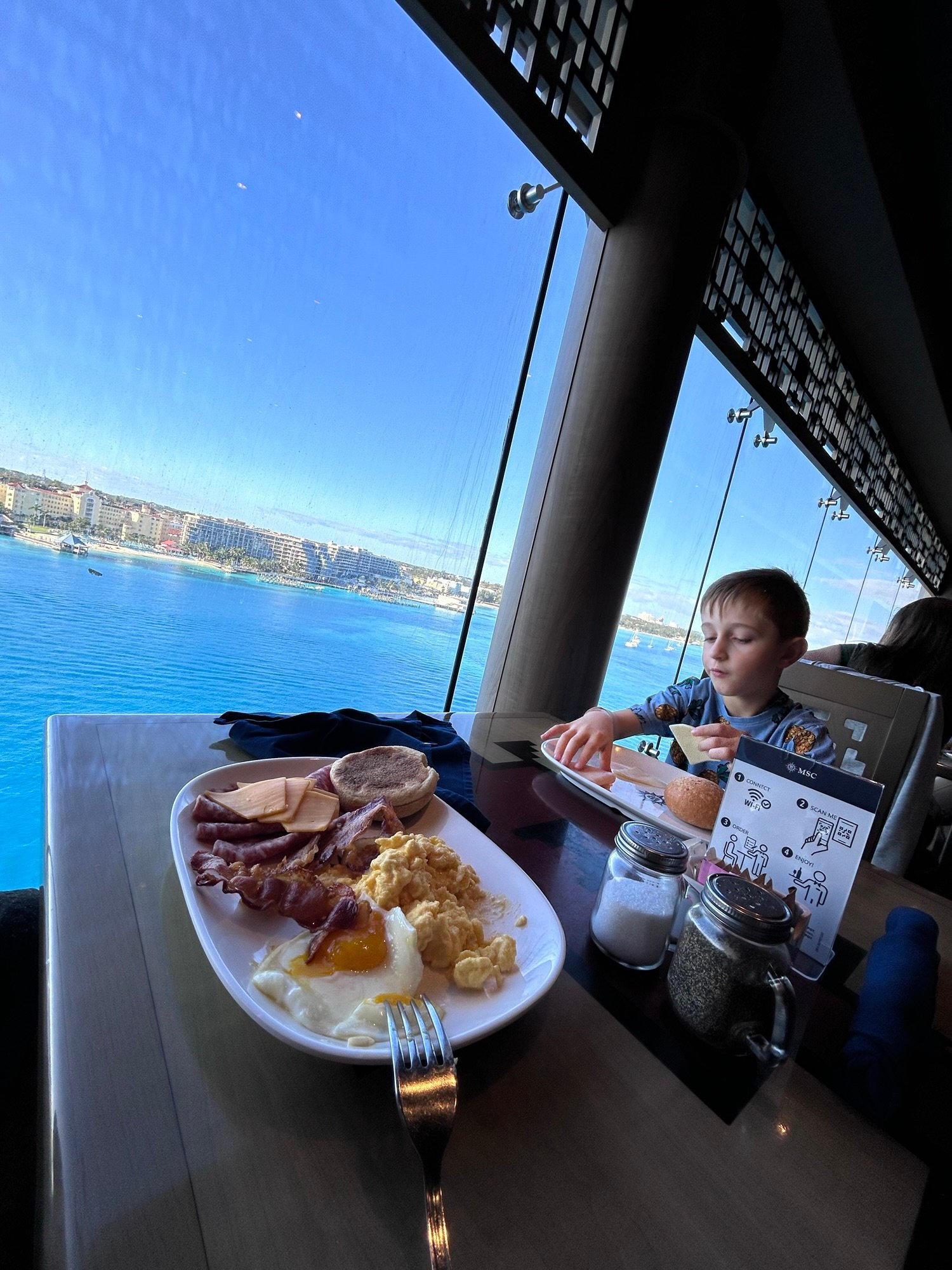 Breakfast with kids on MSC Divina during our Bahamas cruise