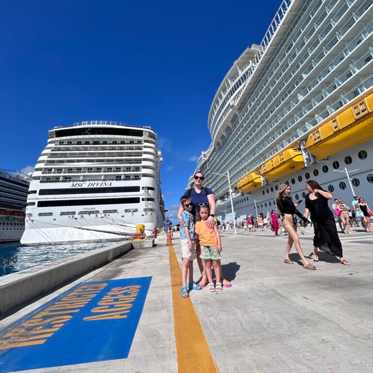 Our family with MSC Divina during our Bahamas cruise