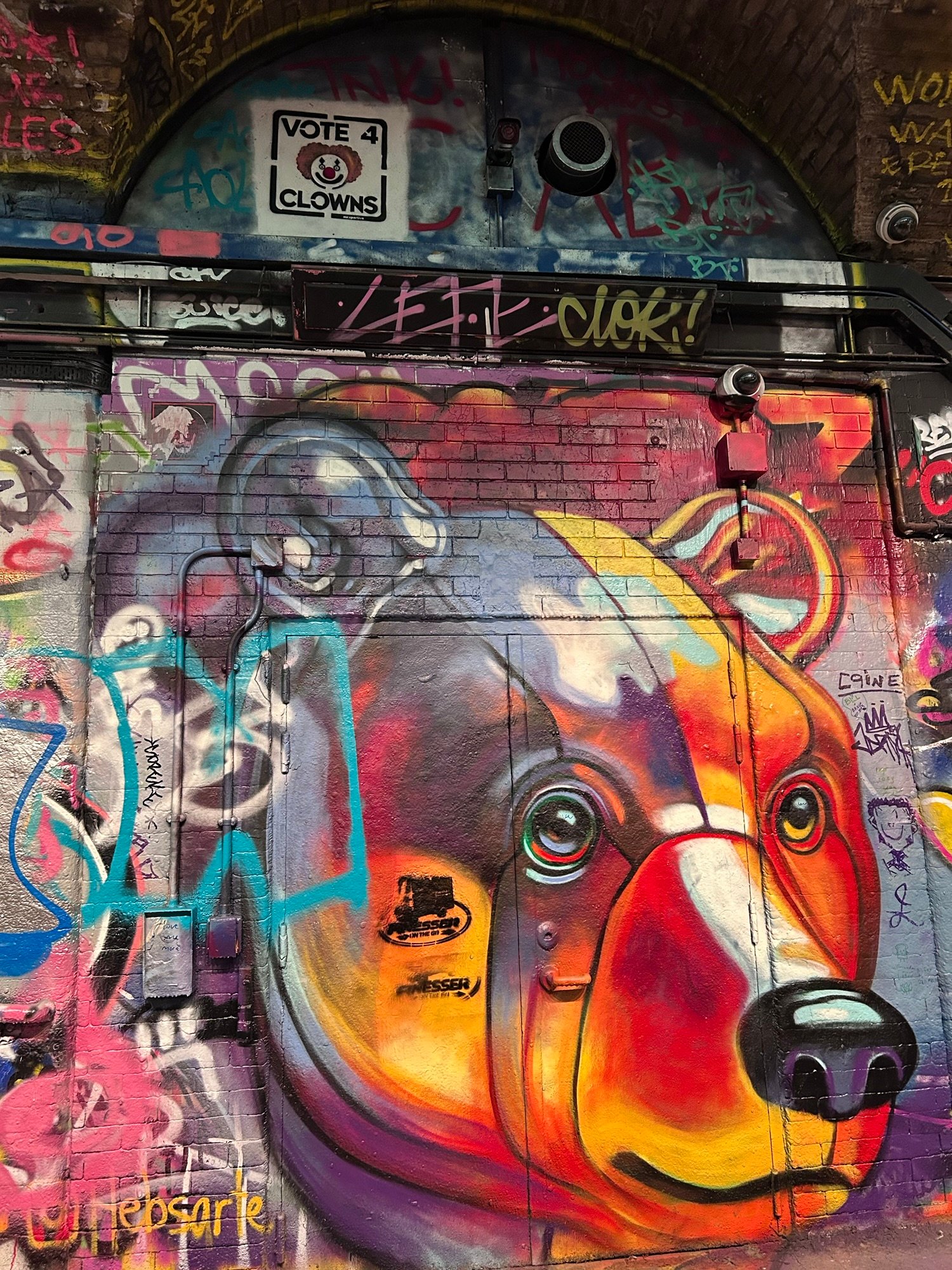 Colourful graffiti inside Leake Street Tunnel in London