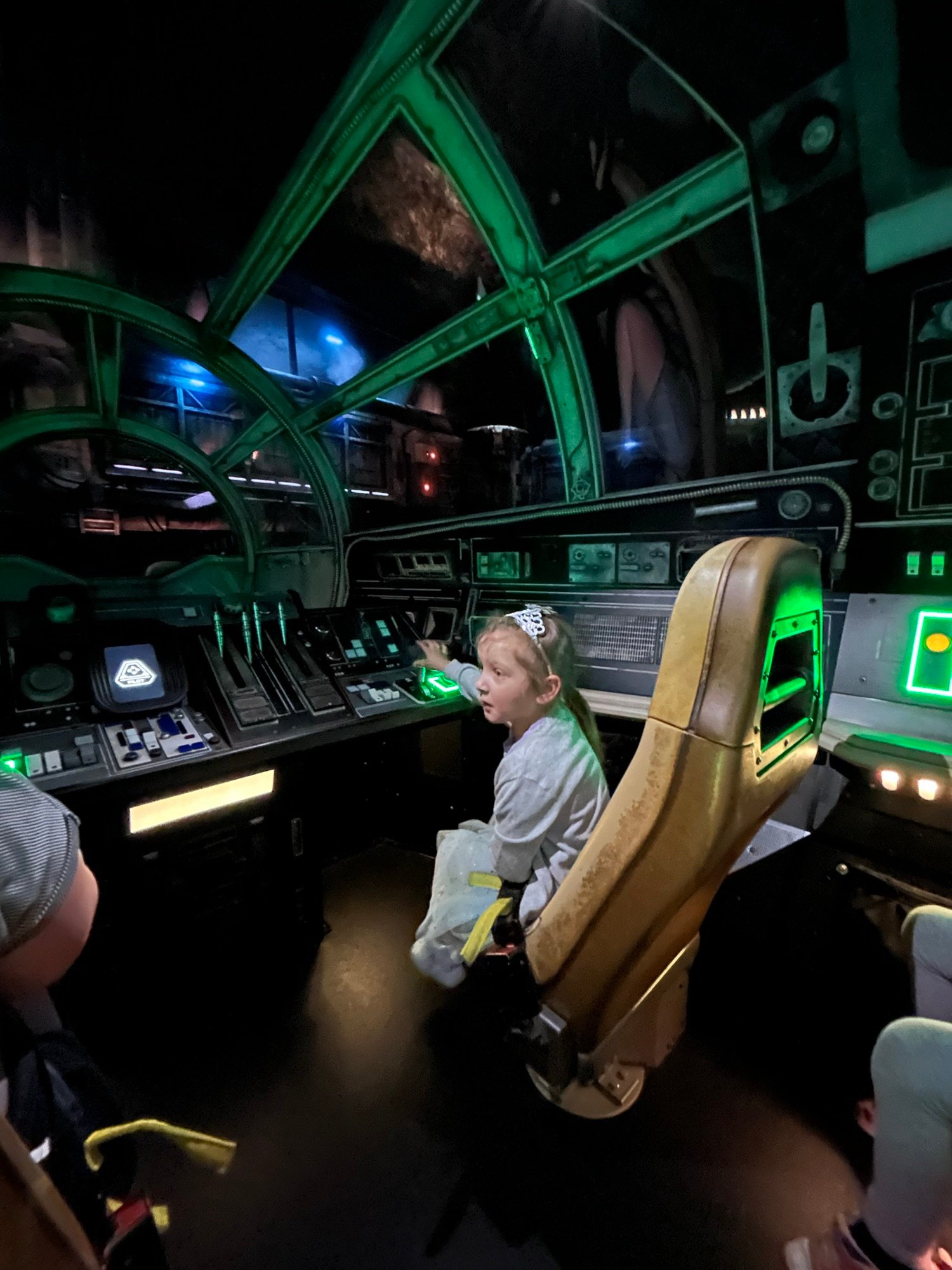 Inside the Millennium Falcon cockpit at Hollywood Studios
